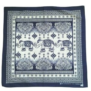 Dark Navy Blue Cotton Elephant Print Small City Scarf Bandana Head Scarf Square